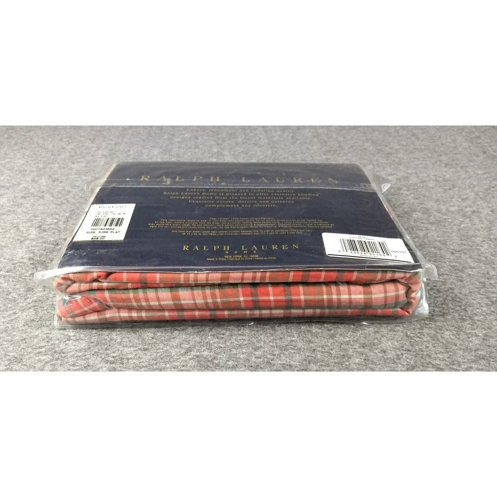 Ralph‎ Lauren Home King Flat Sheet 100% Cotton Jack Plaid Multicolor NIP NEW